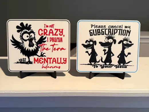 FUNNY DESK SIGNS WITH MATCHING COASTERS