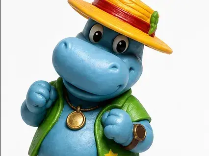 Vintage Cartoon Hippo Tourist Figurine