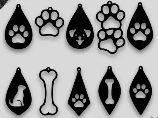 Dog Puppy Earring Pendant Jewelry Keychain Set