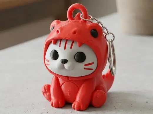 Cute Dino-Costume Cat Keychain