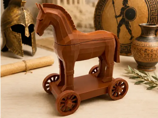 Trojan Horse Statue and Treasure Chest