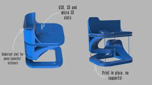 Print in place "floating" desk organizer
