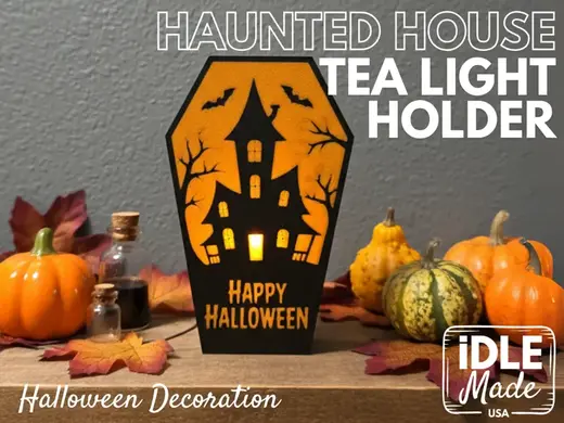 Haunted House Happy Halloween Coffin Tea Light