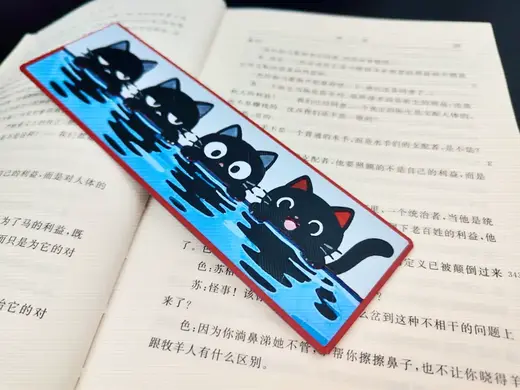 卡通排列手中倒影猫猫头浮雕书签 | 创意浮雕书签 | 【动物系列书签】