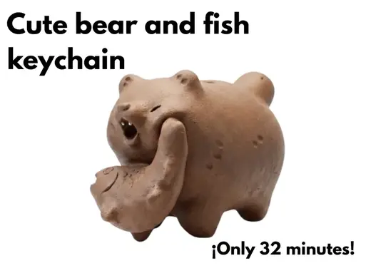 Cute Bear and fish - Cute 3D Keychain model