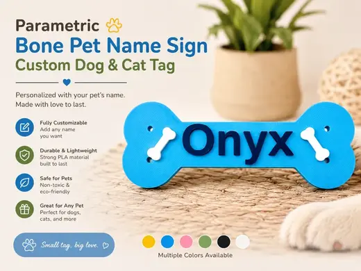 Parametric Bone Pet Name Sign-Custom Dog & Cat Tag