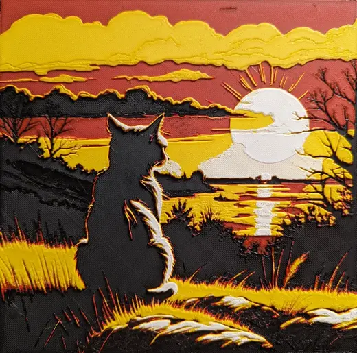 Cat watching sunset (Hueforge), 4 colors