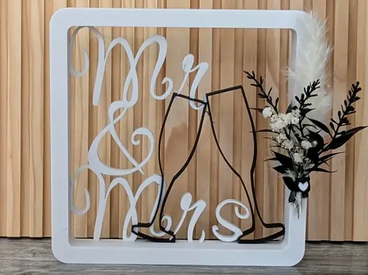 Mr & Mrs Wedding Frame with Champagne Glasses