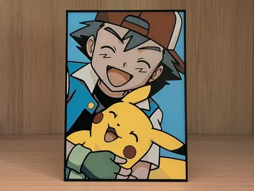 Ash & Pikachu (Close Up) Hueforge & Frame