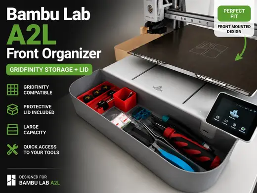 Bambu Lab A2L Front Organizer|Gridfinity + Lid