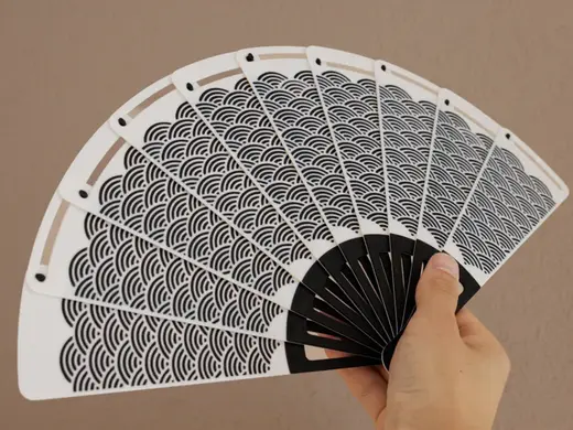 Folding Hand Fan with Japanese wave pattern