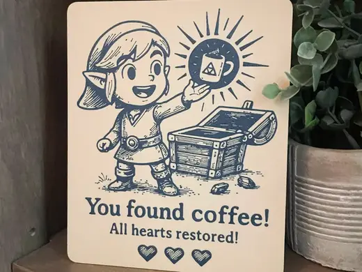 Zelda Coffee Sign / 2 color / Link / Decor