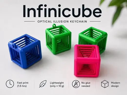Infinicube Optical Illusion Keychain. Fast Print!