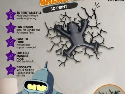 Bender crashed sticker magnet wall decor