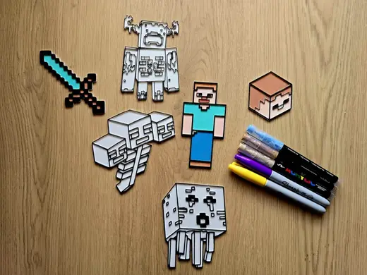 Minecraft DIY Coloring Pack Steve Sword Skeletons