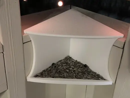 Corner-mount Bird Feeder - sloped roof, drainage