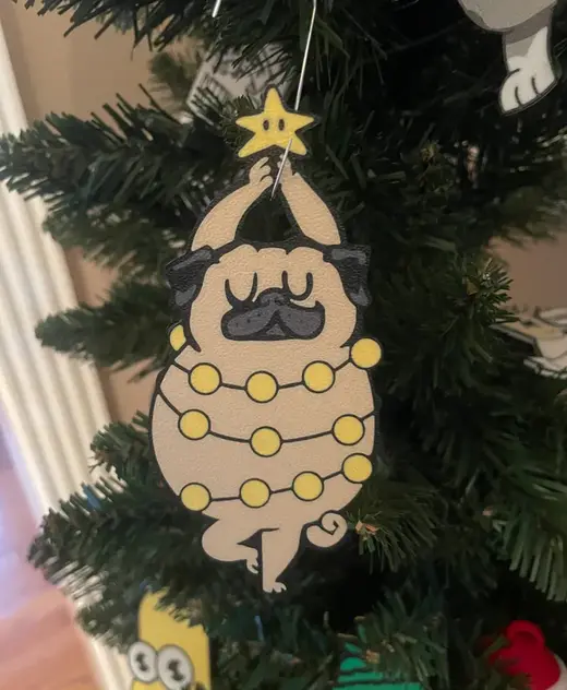 Pug Christmas Ornament / 4 color / Dog / Holiday