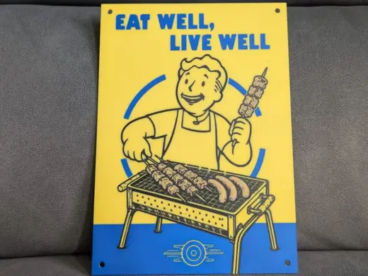 Fallout Eat well live well BBQ plaque sign