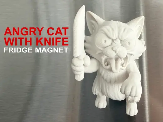 Angry Cat with Knife Fridge Magnet
