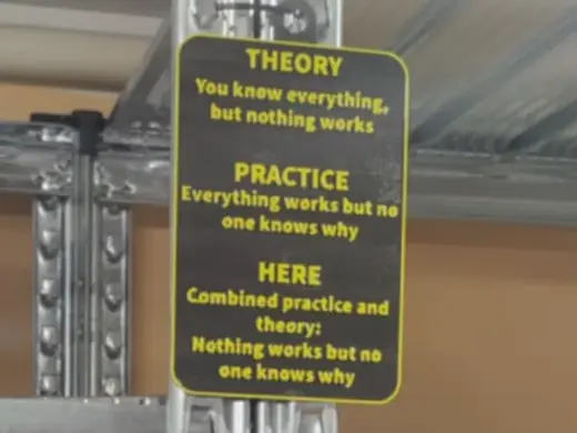 Theory-Practice-Here funny sign