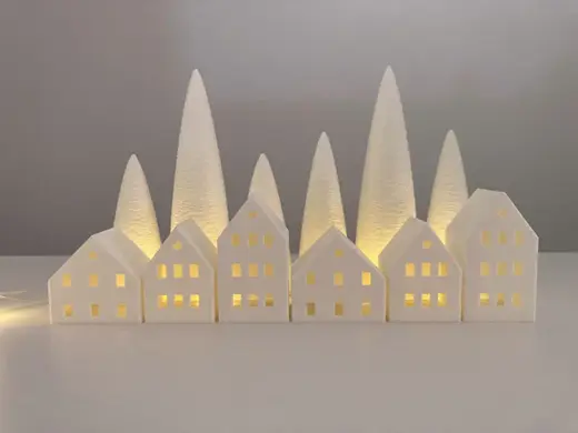 Cozy Christmas Village Houses and Trees