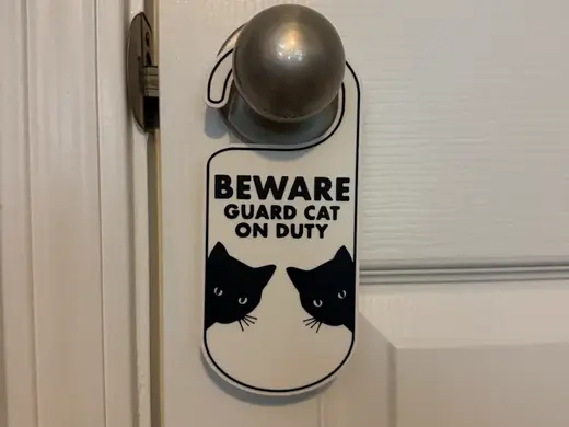 BEWARE GUARD CAT ON DUTY DOOR HANGER