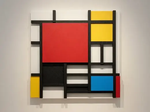 Mondrian Composition in Red Yellow Blue and Black