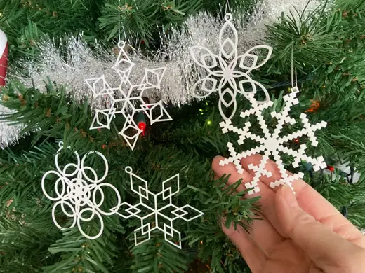 Various Geometric and Pixelated Snowflake Ornaments