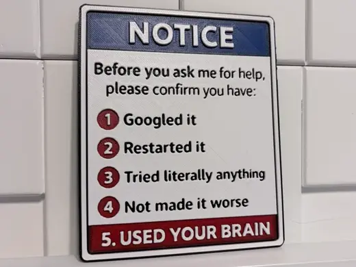 Funny Office Sign – “Used Your Brain” Checklist