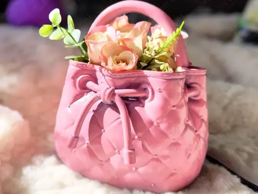 Quilted Handbag Planter / Makeup Brush Holder