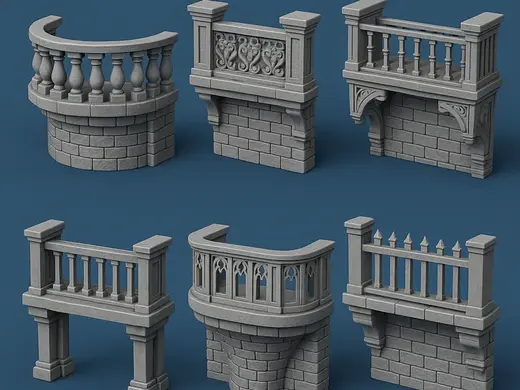 Gothic Balcony & Parapet Railings Set – Modular
